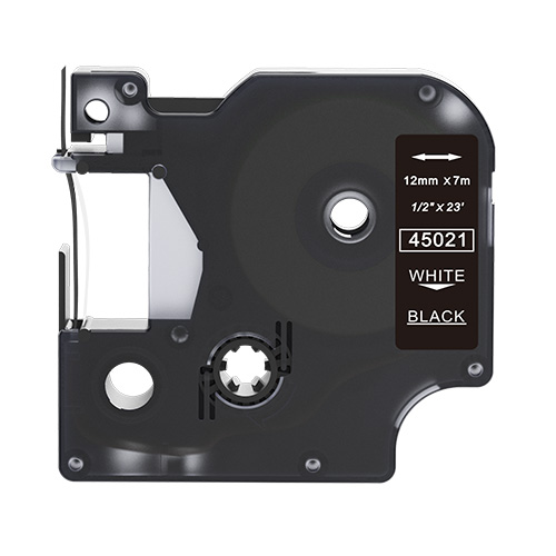 Dymo 45021 kompatible Etikettenband, Weiß auf schwarz, 12mm x 7m